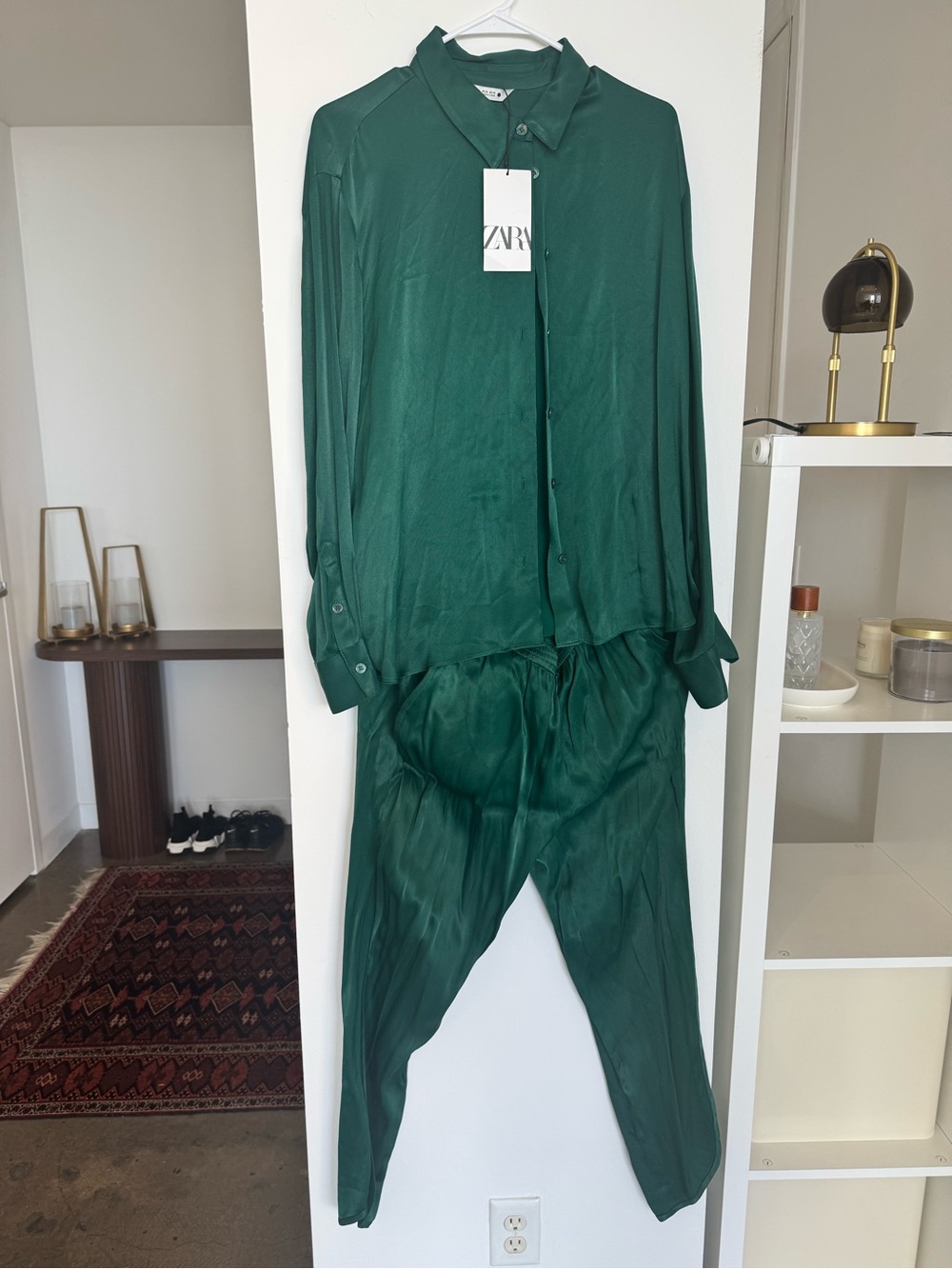 ZARA Emerald Green Satin Set - Relaxed Fit